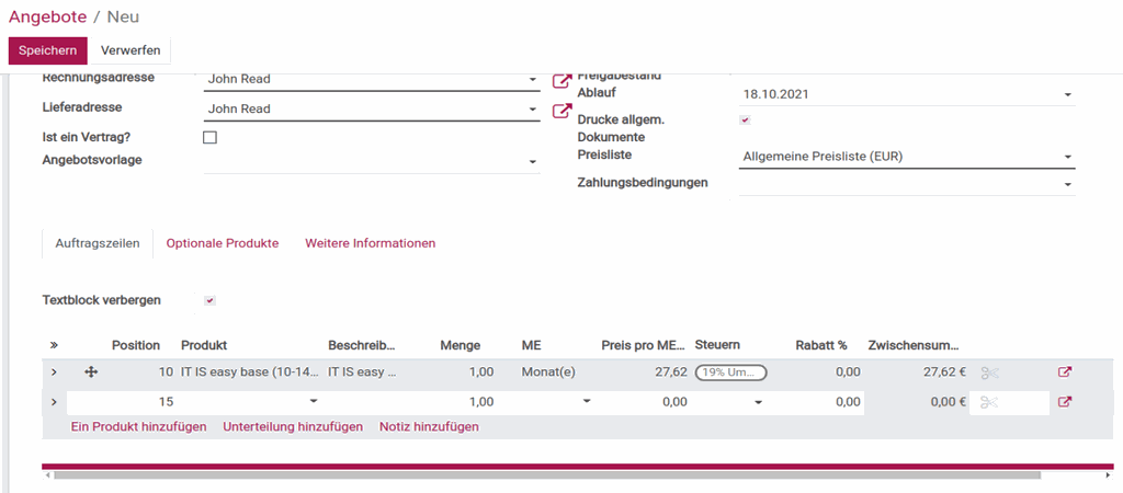 Odoo text and image block